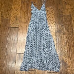 Lulus women’s field day navy blue print tie-strap maxi dress